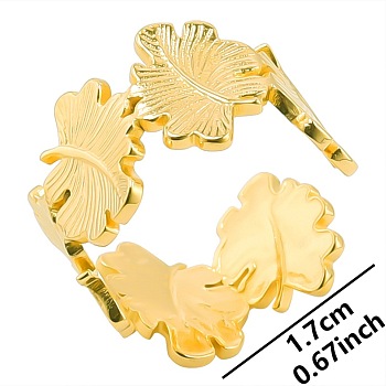 Vintage Stainless Steel Leaf Couple Rings, Open Cuff Rings for Men and Women, Golden