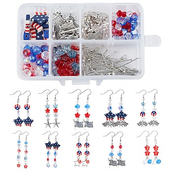 DIY Dangle Earrings Making Kits, Including Polymer Clay & Glass Beads, Tibetan Style Alloy Pendants, Brass Earring Hooks, Iron Pins, Platinum, 196pcs/box