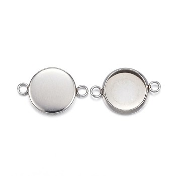 304 Stainless Steel Cabochon Connector Settings, Plain Edge Bezel Cups, Flat Round, Stainless Steel Color, Tray: 10mm, 17.5x12x2mm, Hole: 2mm