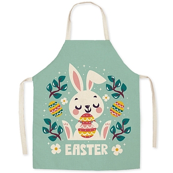Cute Easter Rabbit Pattern Polyester Sleeveless Apron, with Double Shoulder Belt, for Household Cleaning Cooking, Medium Aquamarine, 680x550mm
