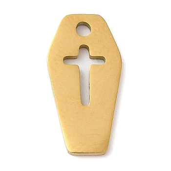 Halloween 201 Stainless Steel Pendants, Coffin with Cross Charm, Golden, 15x7.5x1mm, Hole: 1.5mm