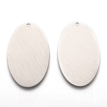 304 Stainless Steel Pendants, Stamping Blank Tag, Laser Cut, Double Side Drawbench Effect, Oval, Stainless Steel Color, 37x22.5x1mm, Hole: 1.8mm