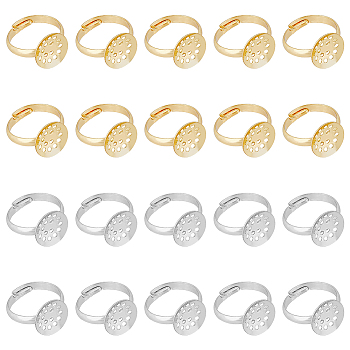 20Pcs 2 Colors Adjustable Brass Sieve Ring Settings, Flat Round, Platinum & Golden, US Size 6 1/2(17mm), Tray: 12mm, 10pcs/color