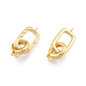 Brass Fold Over Clasps, Oval, Real 18K Gold Plated, Clasp: 14.5x11.5x3.1mm, Hole: 1.5mm, Oval: 21.5x12.5x33.5m, Hole: 1.6mm