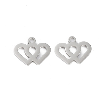 316 Stainless Steel Charms, Heart Charm, Laser Cut, Stainless Steel Color, 10.5x13x1mm, Hole: 1.5mm