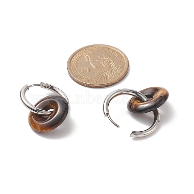 Natural Tiger Eye Pi Disc/Donut Dangle Hoop Earrings(EJEW-JE05132-01)-3