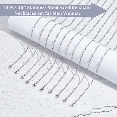 10Pcs 304 Stainless Steel Satellite Chain Necklaces Set for Men Women(NJEW-NB0001-13)-4