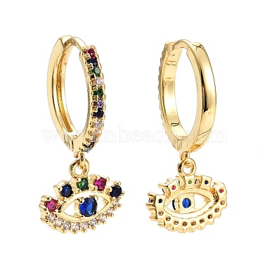 Evil Eye Cubic Zirconia Dangle Huggie Hoop Earrings(EJEW-E167-13G)-2