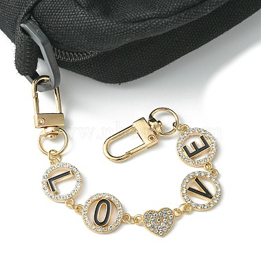 Cadenas extensoras de bolsa con eslabones esmaltados y diamantes de imitación de aleación Word Love(AJEW-BA00112)-2