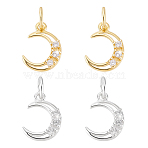 4Pcs 2 Colors 925 Sterling Silver Micro Pave Clear Cubic Zirconia Moon Charms, with Jump Rings and 925 Stamp, Golden & Silver, 11x8x2mm, Hole: 3.2mm, 2pcs/color(STER-PH0004-58)