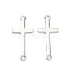 925 Sterling Silver Religion Connector Charms, Sideways Cross Links, Rhodium Plated, Real Platinum Plated, 19x8.5x1mm, Hole: 1.2mm(STER-NH0001-83P)