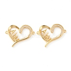 Brass Micro Pave Clear Cubic Zirconia Links, Long-Lasting Plated, Heart with Word Abu, Real 18K Gold Plated, 22x26x3mm, Hole: 1.2mm(ZIRC-Z007-17G)