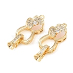Brass Micro Pave Clear Cubic Zirconia Fold Oval Clasp, Flower, with Shell, Real 18K Gold Plated, 25mm(KK-CBABC34-04G)