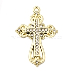 Alloy Rhinestone Pendants, Cross Charms, Rack Plating, Golden, 28x19x2.5mm, Hole: 1.2mm(FIND-K028-06G)
