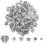 60Pcs 6 Styles Tibetan Style Alloy Beads, Heart, Antique Silver, 5~16x6~19x3~6.5mm, Hole: 1.5~1.8mm, 10pcs/style(TIBE-SC0002-44)