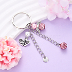Glass Pearl & Alloy Keychian, with Iron Findings, Angel, Flamingo, 100mm(KEYC-YW00155-09)