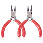 2Pcs 3 Inch Carbon Steel Mini Pliers Round Nose Pliers with Red Handles, Polishing, Stainless Steel Color, 75~80mm(TOOL-TA0001-17)