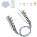 12 Styles Stainless Steel Wire Knitting Needles, with Threading Board and Needles & 50Pcs ABS Plastic Locking Stitch Markers Holder, Stainless Steel Color, 609~661x1~5mm(DIY-AR0004-93A)