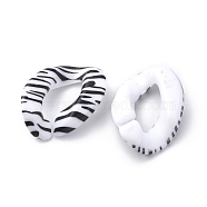 Acrylic Linking Rings, Quick Link Connector, for Curb Chain Making, Twisted Oval, White & Black, Zebra Pattern, 17x23x5.5mm(FIND-D028-02B)
