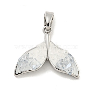 Natural Quartz Crystal Pendants, Brass Enamel Whale Tail Charms, Platinum, 14x18x4mm, Hole: 4x2mm(KK-P275-25P)