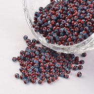 12/0 Opaque Colours Seep Glass Beads, Round Seed Beads, FireBrick, 1.5~2x2mm, Hole: 0.5mm, about 22500pcs/450g(SEED-M008-C28)