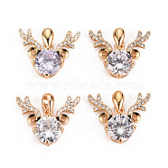 Brass Micro Cubic Zirconia Pendants, Deer, Light Gold, Clear, 16x19x5mm, Hole: 5x3mm(GLAA-S193-014)