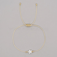 Easter Star Shell & Brass Braided Cord Bracelets, Adjustable Bracelets for Women(OU0830-2)