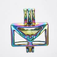 Plated Alloy Bead Cage Pendants, Envelope, Colorful, 22.5x18.5x13mm, Hole: 4x4.5mm, Inner Measure: 9x15.5mm(PALLOY-S119-066)