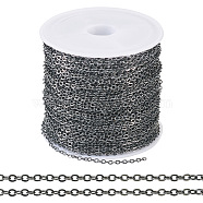 Brass Coated Iron Flat Cable Chains, Soldered, with Spool, Flat Oval, Gunmetal, 2x1.5x0.3mm, about 32.81 Feet(10m)/Roll(CH-TAC0007-01B)