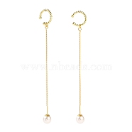 Brass Ear Threads, Cuff Earrings, with Curb Chains and Acrylic Imitation Pearl Ear Nuts, Real 18K Gold Plated, 103mm(EJEW-JE04293)
