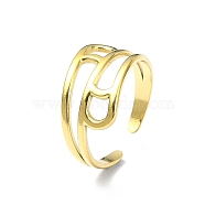 Ion Plating(IP) 304 Stainless Steel Open Cuff Ring, Hollow Wide Band Rings, Real 18K Gold Plated, Inner Diameter: 18mm(RJEW-L109-027G)
