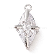 Brass Inlay Clear Glass Pendants, Rhombus with Cross, Real Platinum Plated, 18.4x10.3x7.8mm, Hole: 1.5mm(KK-S388-28P)