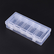 Plastic Bead Containers, Flip Top Bead Storage, For Seed Beads Storage Box, with PP Plastic Packing Box, Rectangle, Clear, 10pcs containers/box, 50x27x12mm, Hole: 9x10mm(CON-R010-01B)