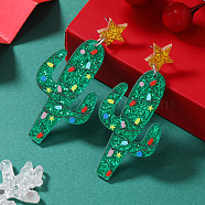 Festive Christmas Acrylic Stud Earrings for Holiday Season Celebration, Platinum, Cactus(KD3160-6)