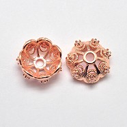 CZ Brass Micro Pave Cubic Zirconia Flower Bead Caps, Fancy Bead Caps, Cadmium Free & Nickel Free & Lead Free, Real Rose Gold Plated, 8x3mm, Hole: 1mm(ZIRC-L003-8mm-01RG)