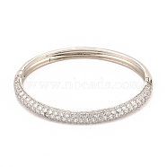 Brass Micro Pave Cubic Zirconia Bangles, Long-Lasting Plated, Real Platinum Plated, Inner Diameter: 2x2-3/8 inch(5x6cm)(BJEW-F416-02P)