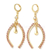 Rhinestone Curved Bar Leverback Earrings, Brass Teardrop Drop Earrings for Women, Light Gold, 62x15~16mm(EJEW-K256-24KCG)