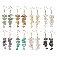 8 Pair 8 Style Natural & Synthetic Mixed Gemstone Chips Dangle Earrings Set, Golden 304 Stainless Steel Cluster Earrings, 58~60x12~16mm, 1 Pair/style(EJEW-JE05266)