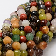 Faceted Round Natural Assorted Gemstone Bead Strands, 8mm, Hole: 1mm, about 50pcs/strand, 15.3 inch(G-L437-44-8mm)