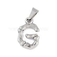 Non-Tarnish 304 Stainless Steel Pendants, Bamboo Style, Stainless Steel Color, Letter.G, 19x14x3.5mm, Hole: 3x7mm(STAS-F235-01P-G)