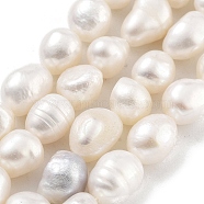 Natural Cultured Freshwater Pearl Beads Strands, Two Sides Polished, Grade 3A, Floral White, 8~9mm, Hole: 0.5mm, about 19pcs/strand, 6.89''(17.5cm)(PEAR-P062-26D)