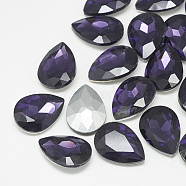 Pointed Back Glass Rhinestone Cabochons, Back Plated, Faceted, teardrop, Tanzanite, 25x18x8mm(RGLA-T081-18x25mm-16)