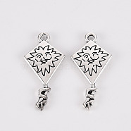 Tibetan Style Alloy Pendants, Lead Free & Cadmium Free, Kite, Antique Silver, 25x12x2mm, Hole: 1.4mm, about 450cs/500g(TIBE-N010-44AS-RS)
