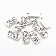 Tibetan Style Alloy Rectangle Pendants, with Words Find Joy in the Journey, Cadmium Free & Lead Free, Antique Silver, 21x10.5x2mm, Hole: 2mm, about 561pcs/1000g(TIBEP-Q043-049-RS)