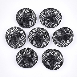 Spray Painted Environmental Iron Wire Beads, Flat Round, Black, 28~30x25~28x9mm(IFIN-T009-04A)