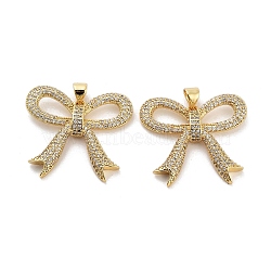 Rack Plating Brass Micro Pave Clear Cubic Zirconia Pendants, Long-Lasting Plated, Lead Free & Cadmium Free, Bowknot, Real 18K Gold Plated, 26x28x4.8mm, Hole: 5x3.5mm(KK-Z064-09G)