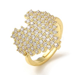 Rack Plating Brass Micro Pave Clear Cubic Zirconia Adjustable Rings for Women, Heart, Real 18K Gold Plated, US Size 7 1/2(17.7mm)(RJEW-M162-07G)