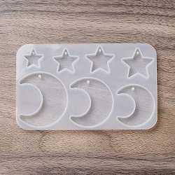 DIY Pendant Silicone Molds, Resin Casting Molds, for UV Resin, Epoxy Resin Jewelry Making, Moon & Star, 73x117x6mm, Hole: 1.2~2mm, Inner Diameter: 12.5~44.5x15.5~25mm(SIMO-F145-05)