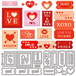 Valentine's Day Stamp Theme Carbon Steel Cutting Dies Stencils, for DIY Scrapbooking, Photo Album, Decorative Embossing Paper Card, Stainless Steel Color, Heart, 119~154x88~90x0.8mm, 2pcs/set(DIY-WH0309-1551)