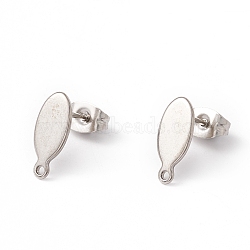 201 Stainless Steel Stud Earring Findings, with 304 Stainless Steel Pins, Horizontal Loops and Ear Nuts, Oval, Stainless Steel Color, 12.5x5.5mm, Hole: 1mm, Pin: 0.8mm(EJEW-A071-28P)